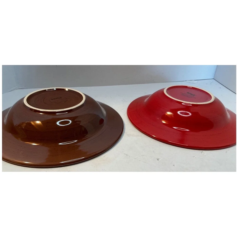 Tag Pasta Bowls Set of 2 Red Brown Wide Rim Stoneware 9 Inch Casual Dining